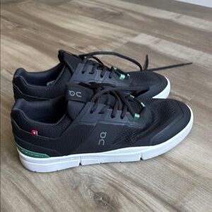 On Running Black and Green Sneakers with Cushioned Midsole